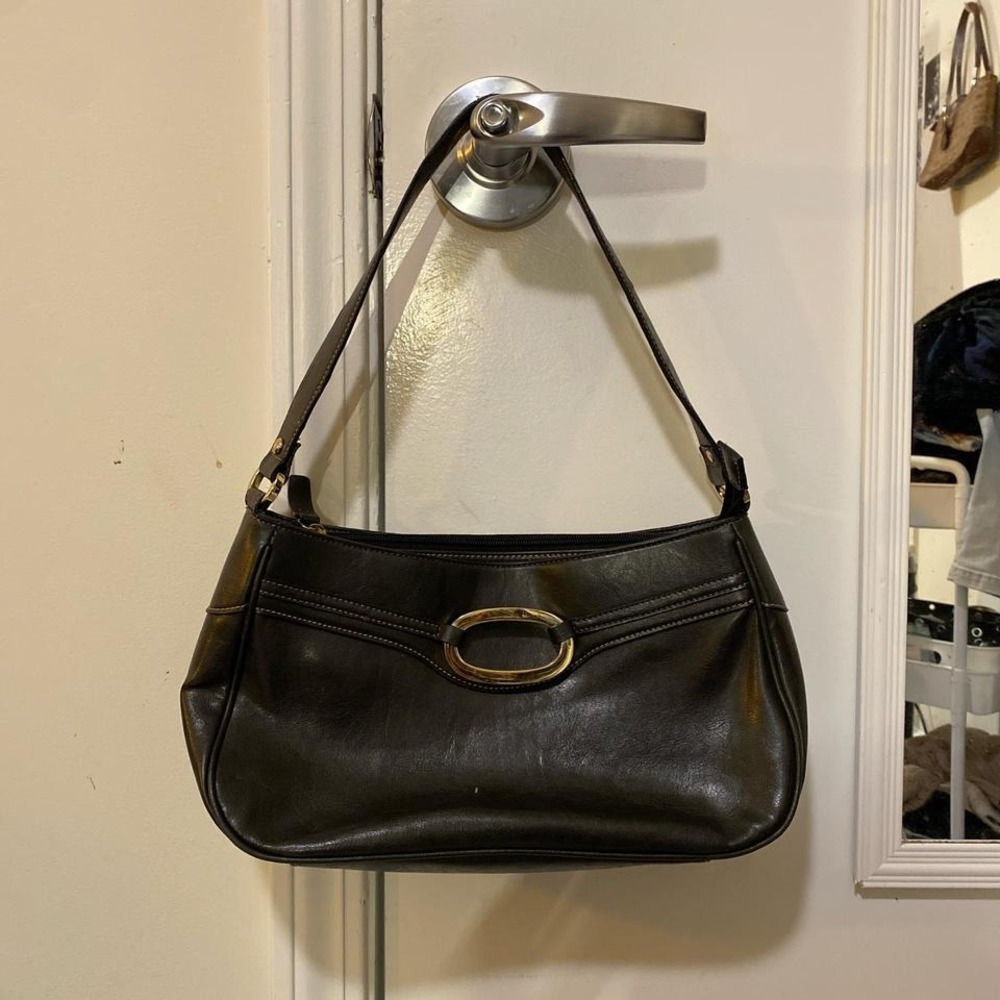 Liz Claiborne Black Shoulder Bag with Gold Accent